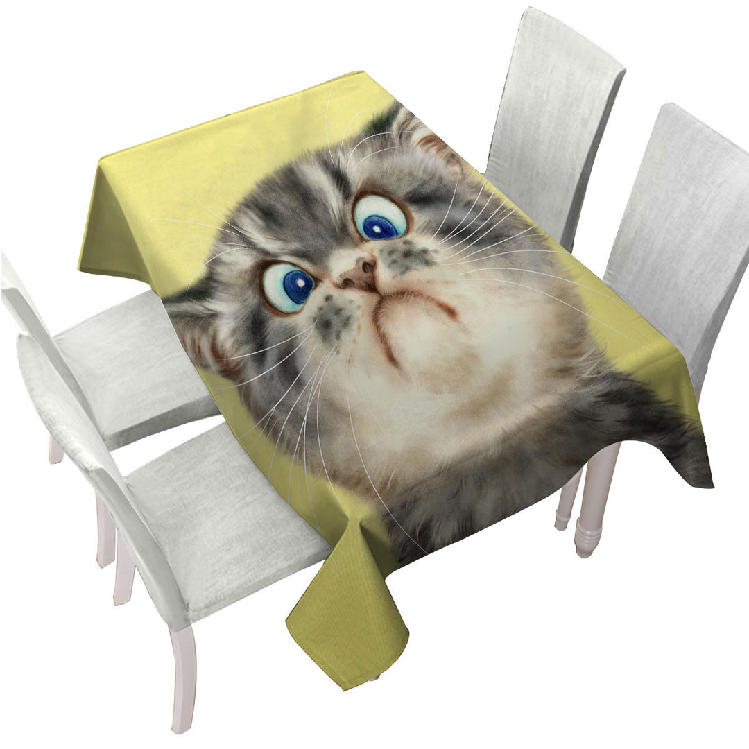 Cats Cute and Funny Faces Unhappy Grey Kitten Tablecloths