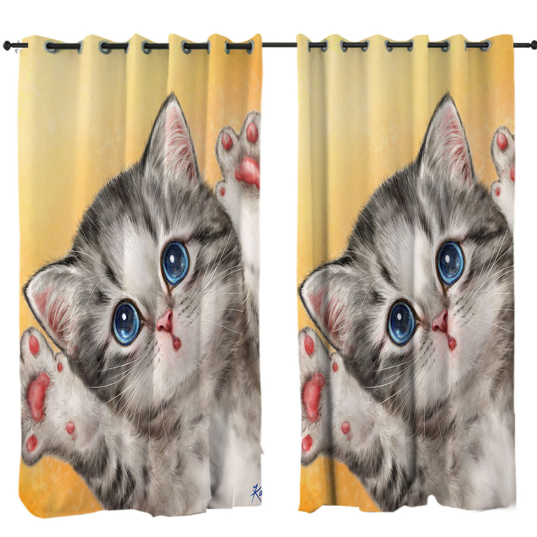 Cats Designs Heart Melting Blue Eyes Grey Kitten Curtain