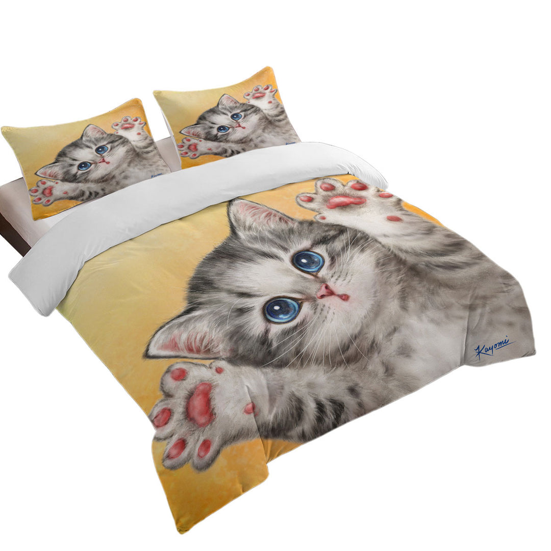 Cats Designs Heart Melting Blue Eyes Grey Kitten Duvet Cover