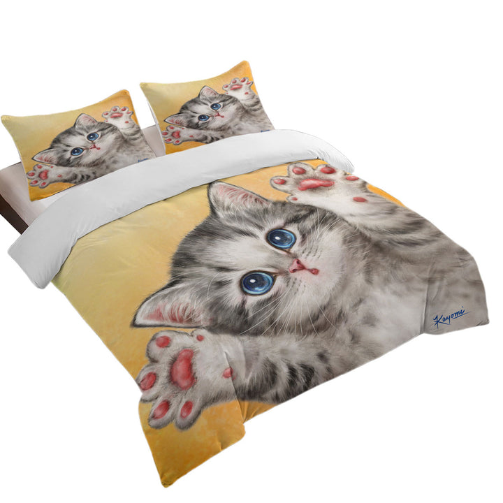 Cats Designs Heart Melting Blue Eyes Grey Kitten Duvet Cover