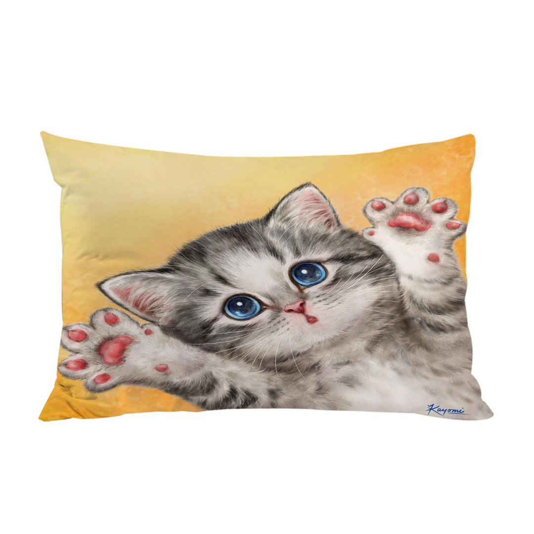 Cats Designs Heart Melting Blue Eyes Grey Kitten King Pillow Cases