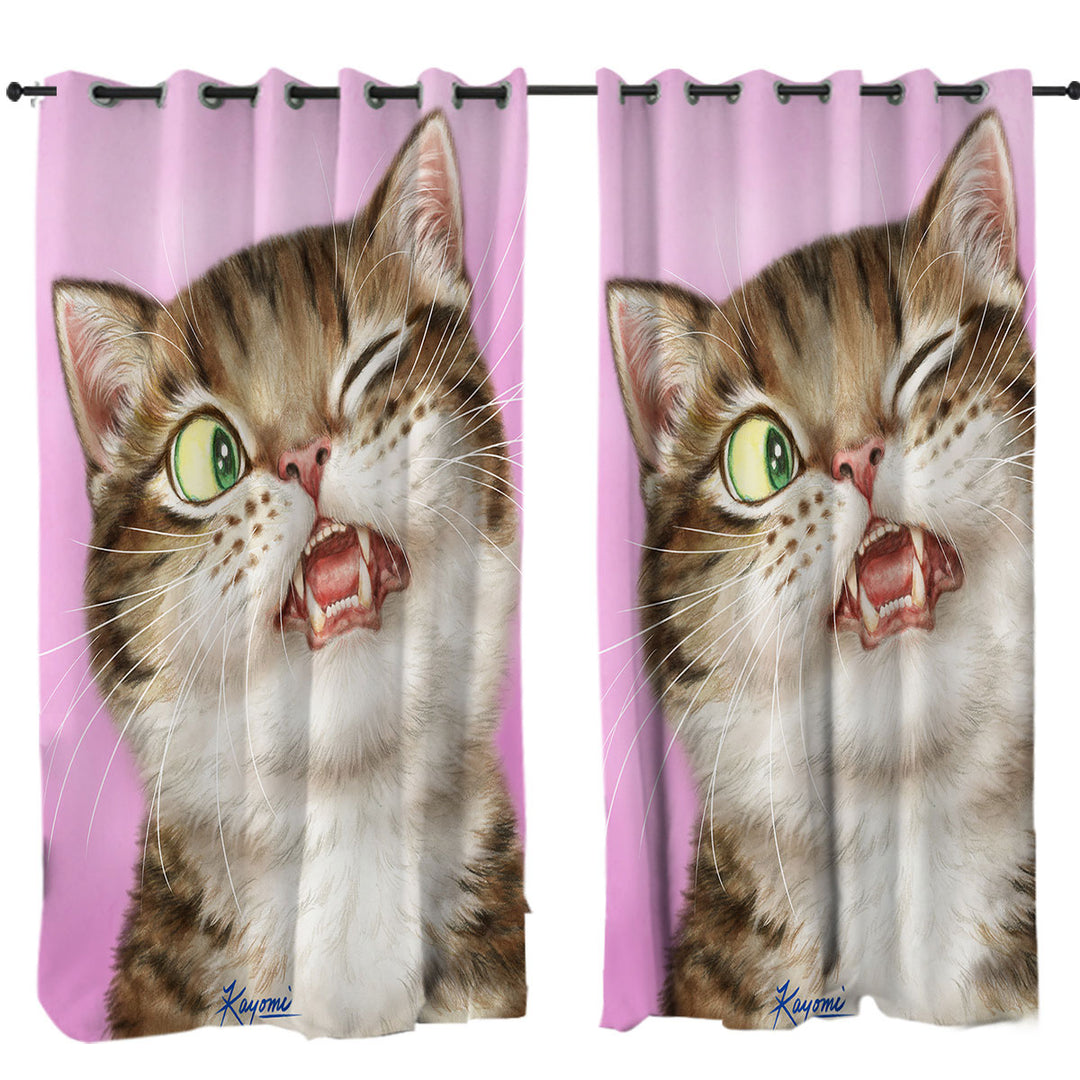 Cats Funny Faces Drawings Adorable Tabby Kitty Drapes and Curtains