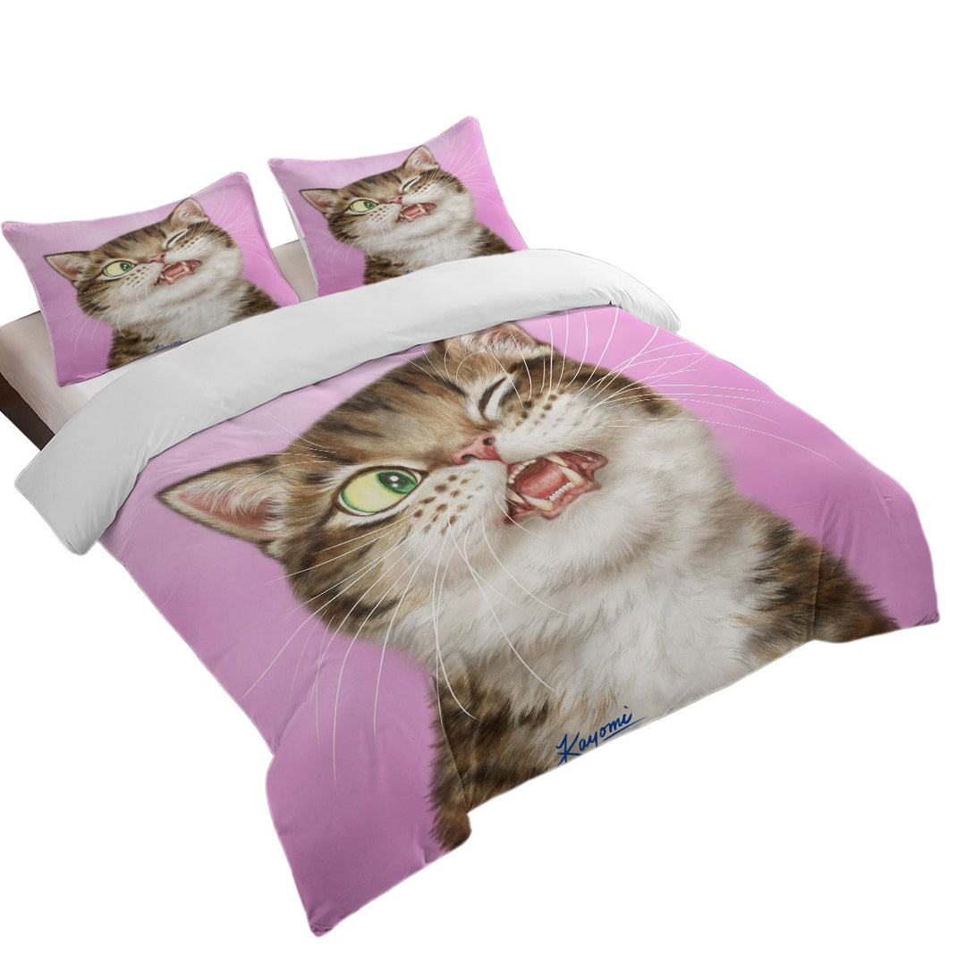 Cats Funny Faces Drawings Adorable Tabby Kitty Queen Size Duvet Cover