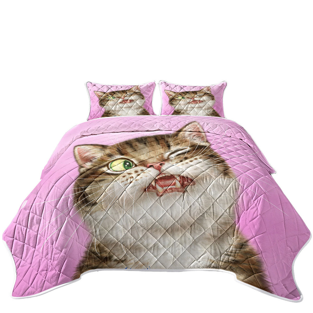 Cats Funny Faces Drawings Adorable Tabby Kitty Quilts for Beds
