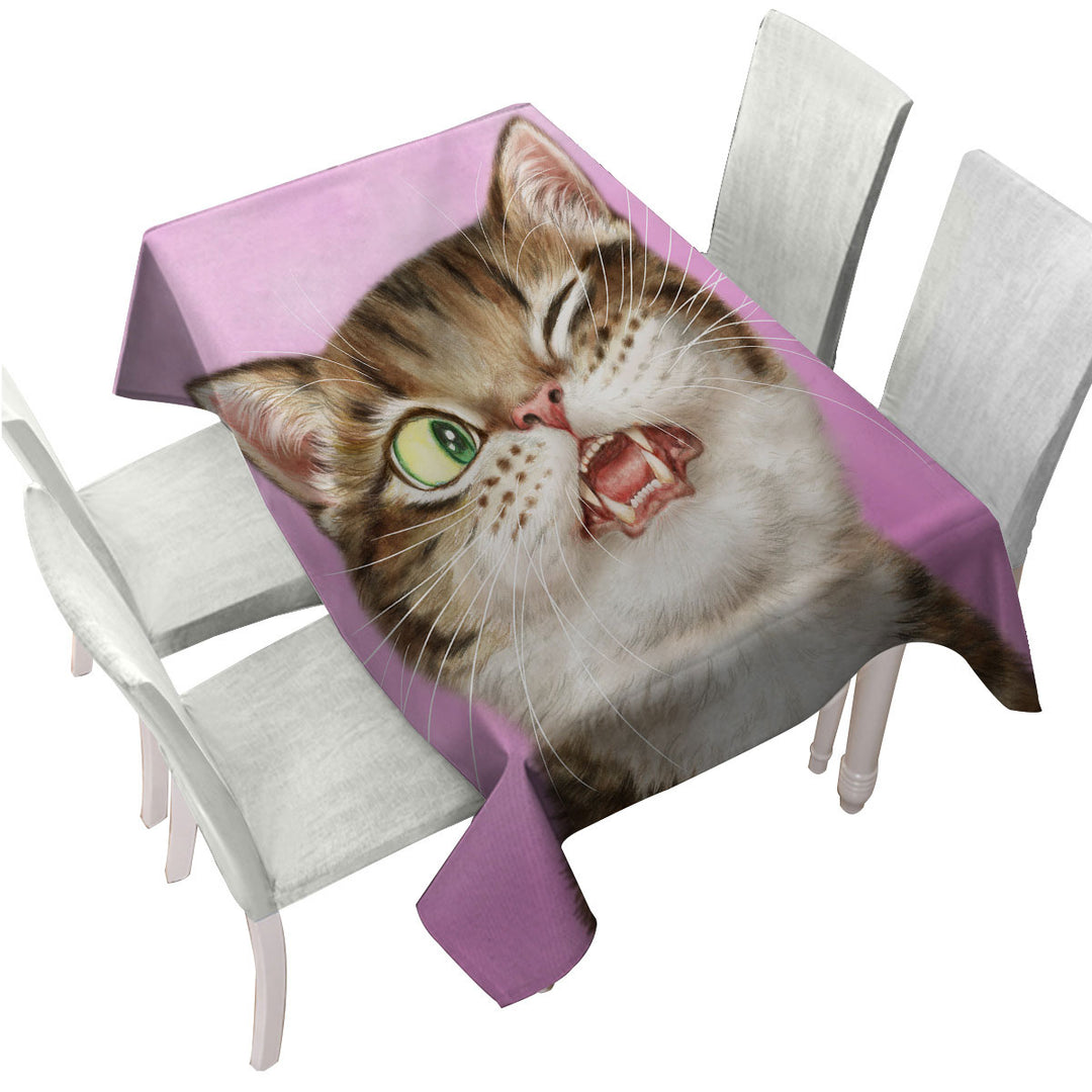 Cats Funny Faces Drawings Adorable Tabby Kitty Tablecloths