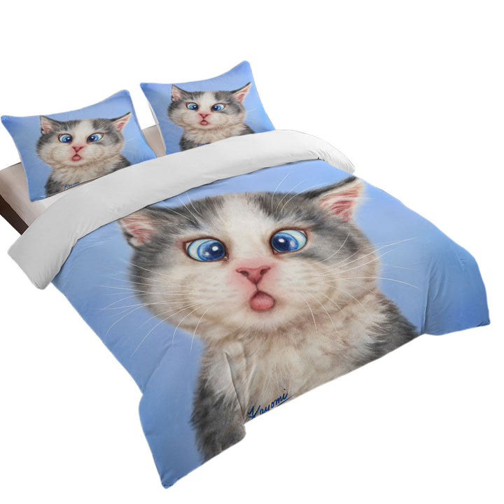 Cats Funny Faces Drawings Blue Eyes Grey Kitten Comforter Cover