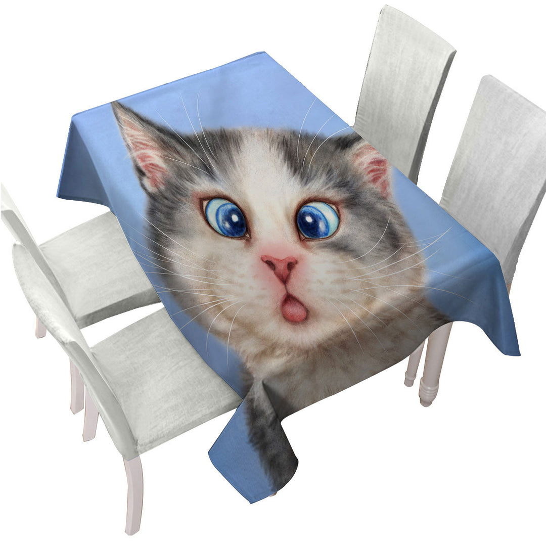 Cats Funny Faces Drawings Blue Eyes Grey Kitten Custom tablecloths