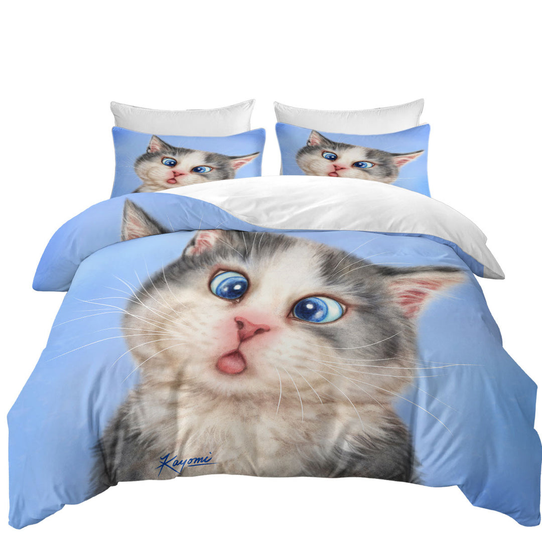 Cats Funny Faces Drawings Blue Eyes Grey Kitten Duvet Cover