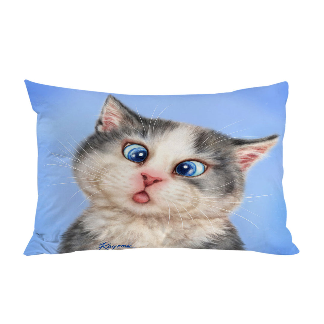 Cats Funny Faces Drawings Blue Eyes Grey Kitten Pillow Cases