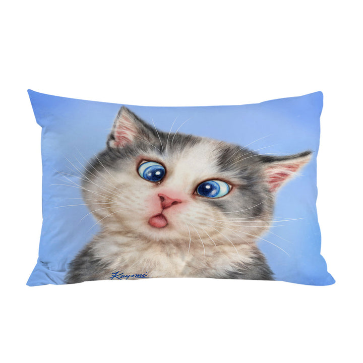 Cats Funny Faces Drawings Blue Eyes Grey Kitten Pillow Cases