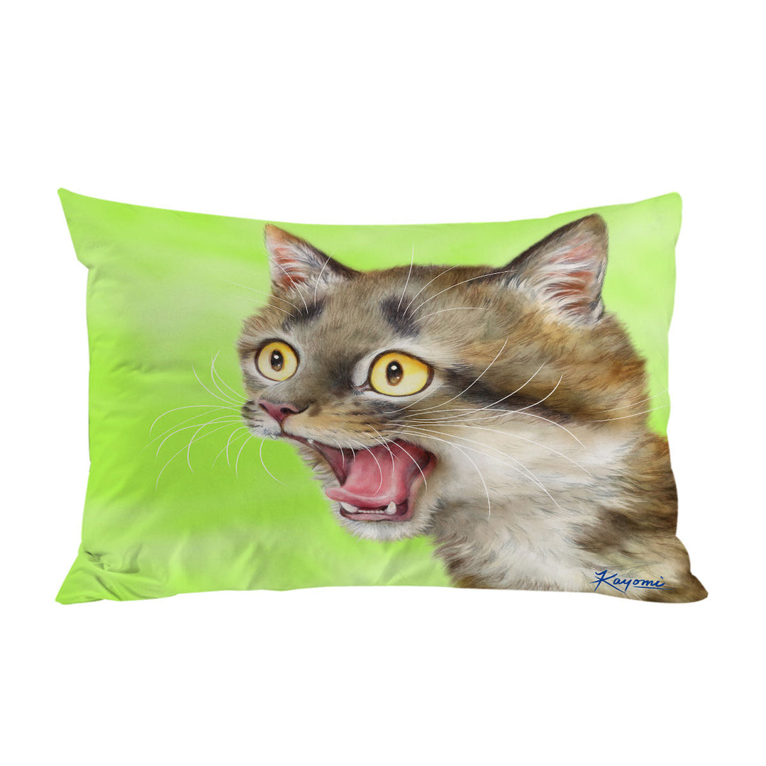 Cats Funny Faces Drawings Excited Tabby Kitty Pillow Cases