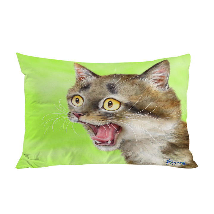 Cats Funny Faces Drawings Excited Tabby Kitty Pillow Cases