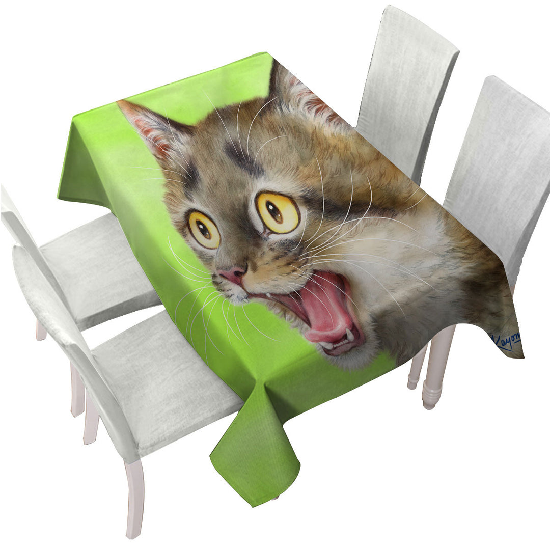 Cats Funny Faces Drawings Excited Tabby Kitty Tablecloth