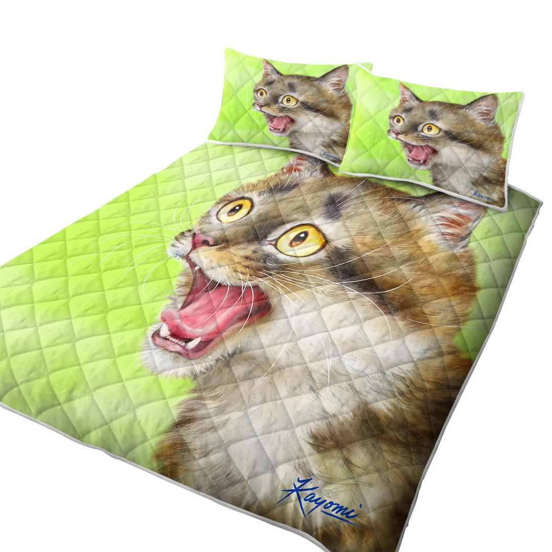 Cats Funny Faces Drawings Excited Tabby Kitty Twin Quilt