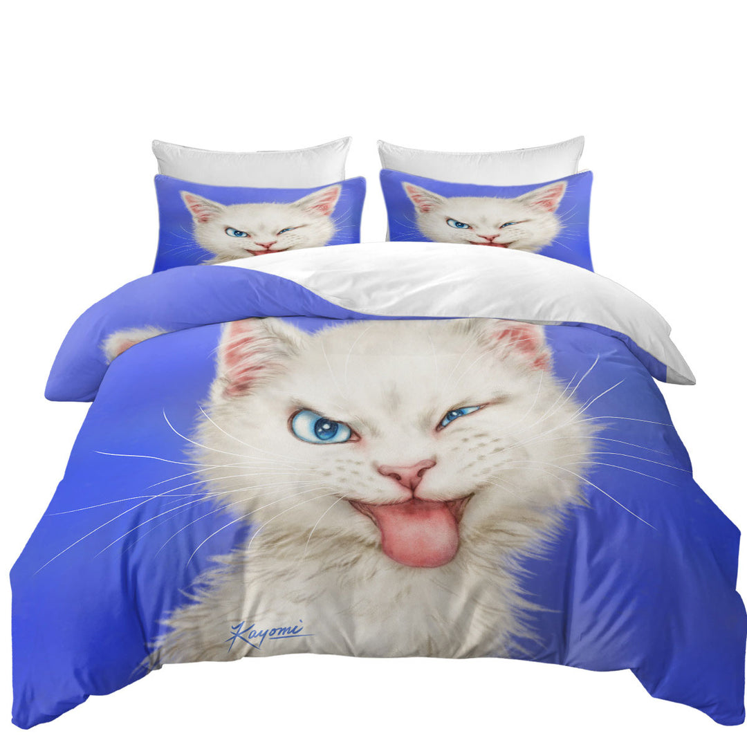 Cats Funny Faces Drawings White Kitten Coverlet