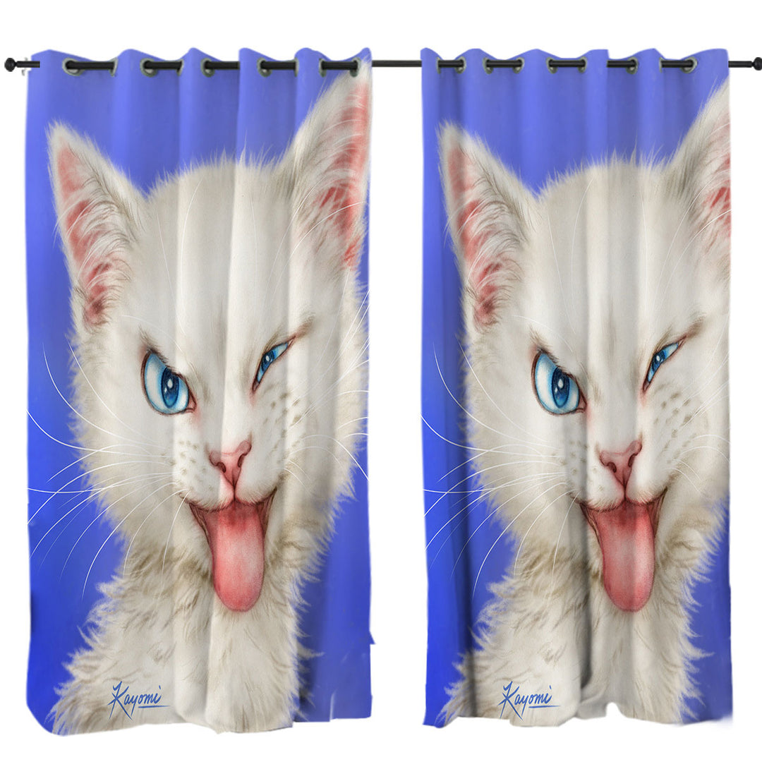 Cats Funny Faces Drawings White Kitten Curtains