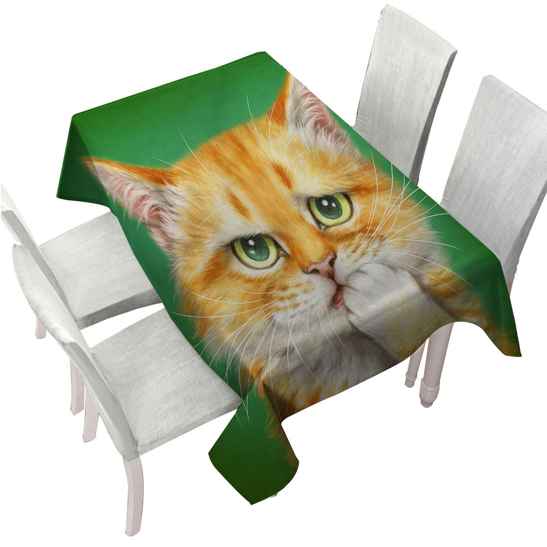 Cats Funny Faces Drawings a Concerned Ginger Tablecloth