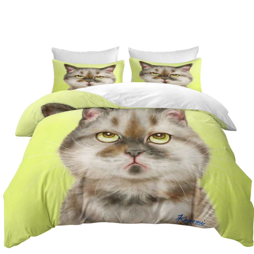 Cats Funny Faces Unsatisfied Brown Tabby Kitten King Quilt Cover