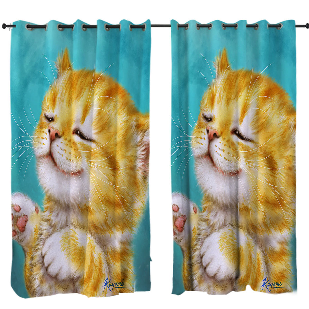 Cats Prints for Kids Chilling Ginger Kitten Drapes for Living Room