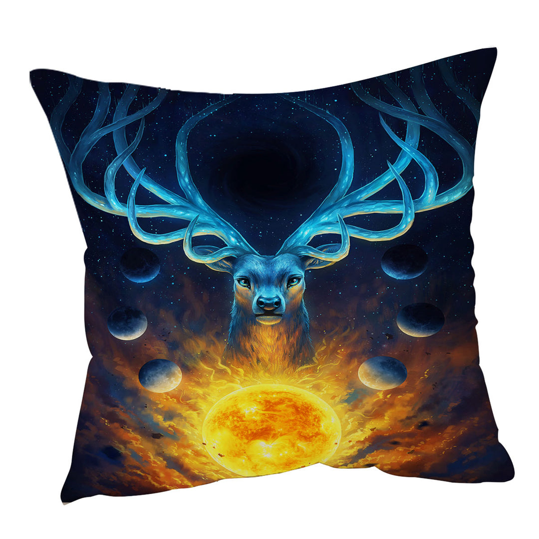 Celestial Sun Moons God Deer Throw Pillow