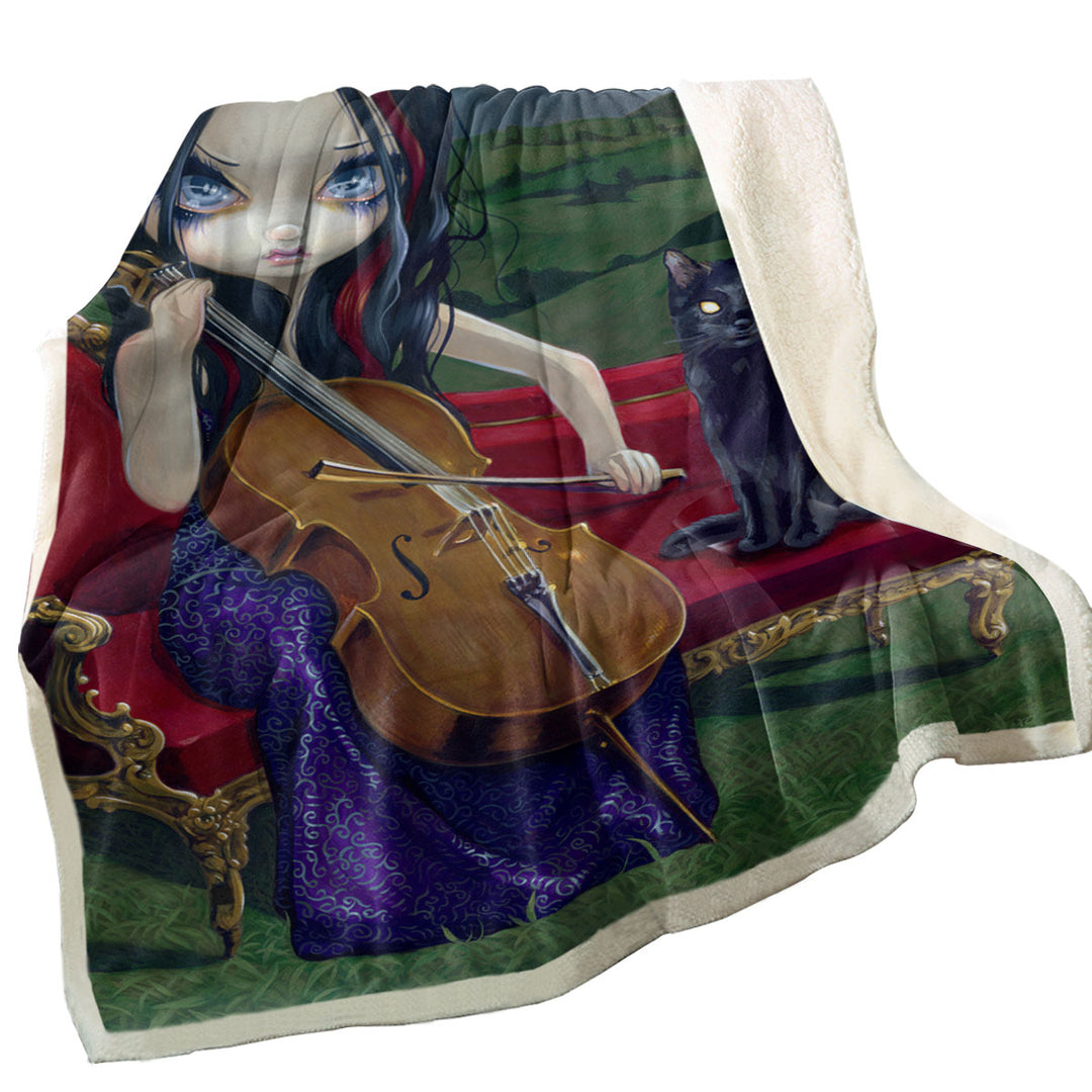 Cello Storm Gothic Beautiful Girl Fleece Blankets