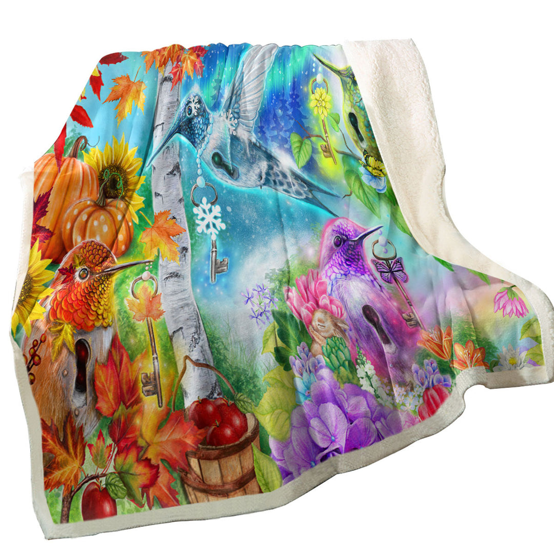 Changing Seasons Autumn Spring Hummingbirds Sherpa Blanket