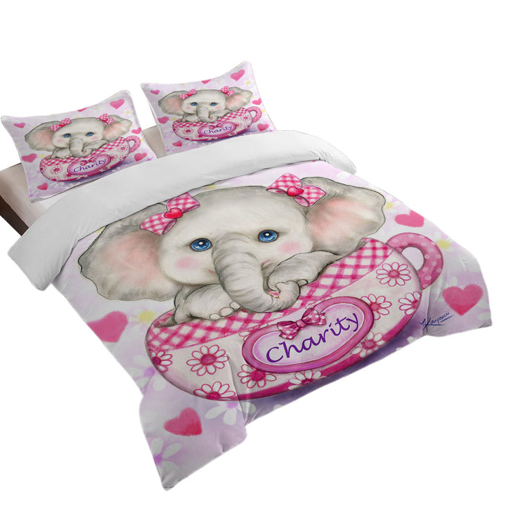 Charity Kids Inspiring Design Cute Girly Elephant full Size Duvet Cover
