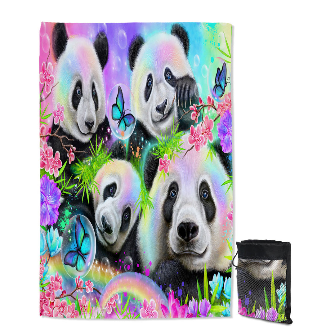 Cherry Blossom Rainbow Pandas Lightweight Quick Dry Beach Towel for Travelers