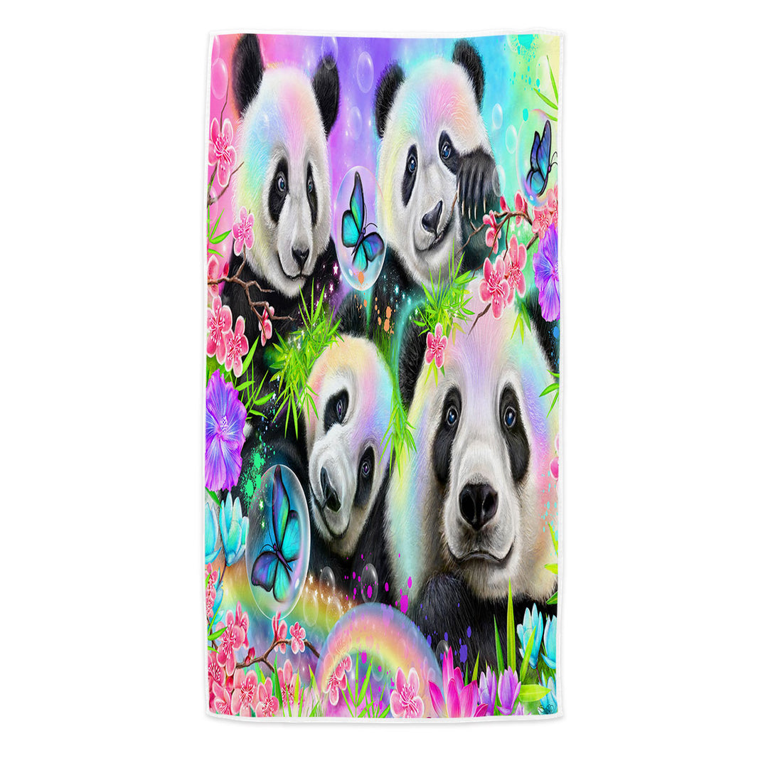 Cherry Blossom Rainbow Pandas Microfiber Beach Towel