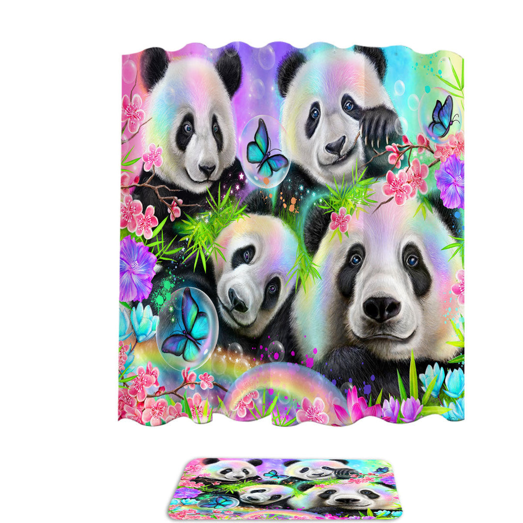 Cherry Blossom Rainbow Pandas Shower Curtains Online