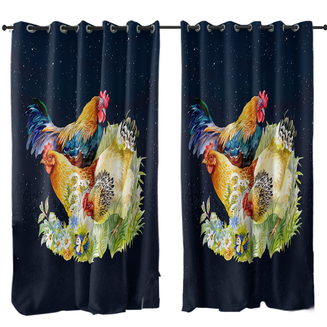 Chickens over Night Skies Drapes
