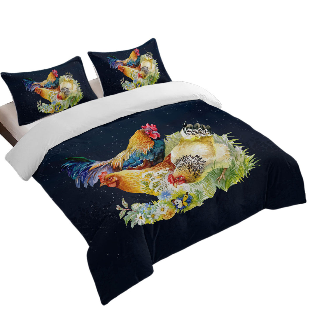 Chickens over Night Skies Queen Size Duvet Cover