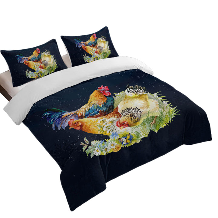 Chickens over Night Skies Queen Size Duvet Cover