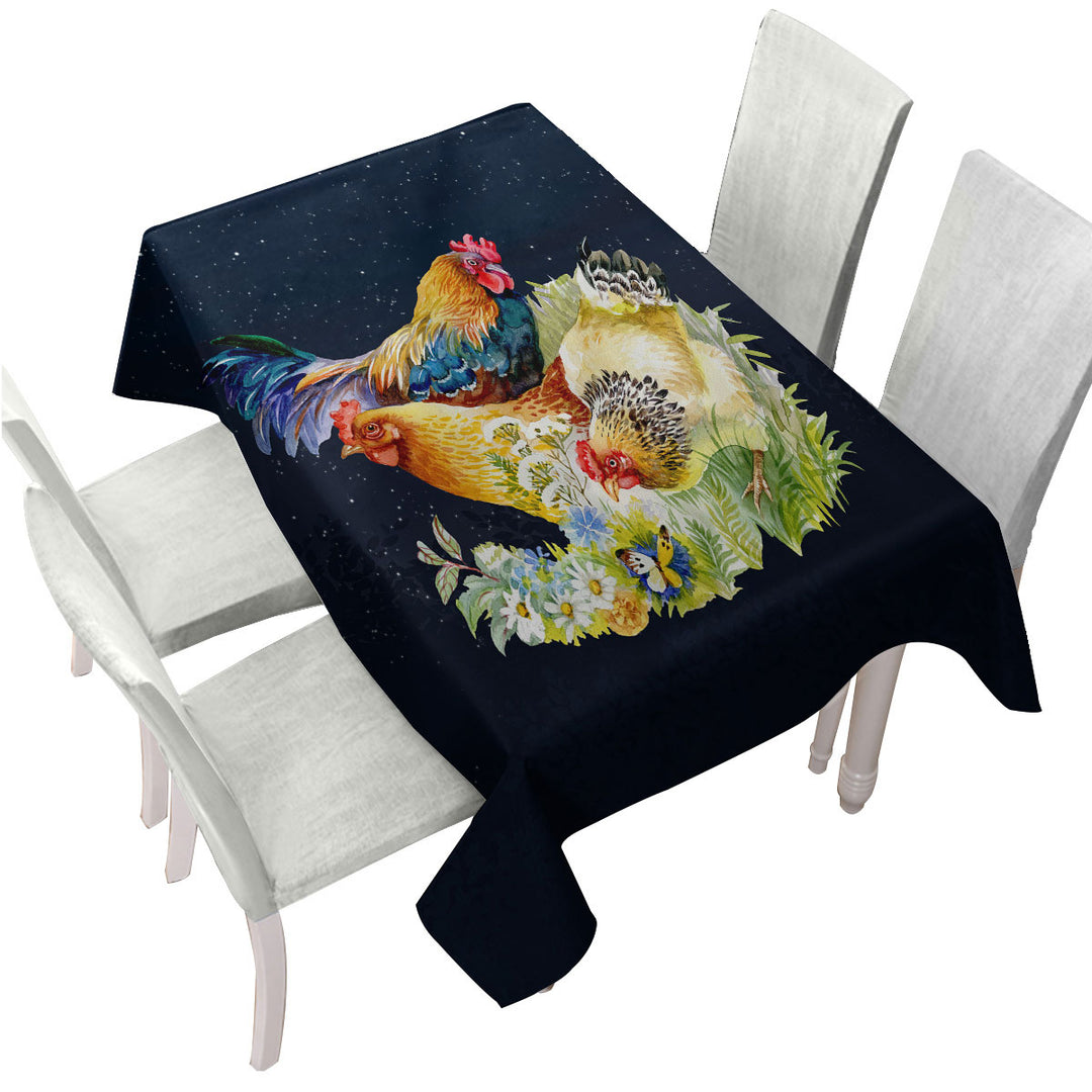 Chickens over Night Skies Tablecloths