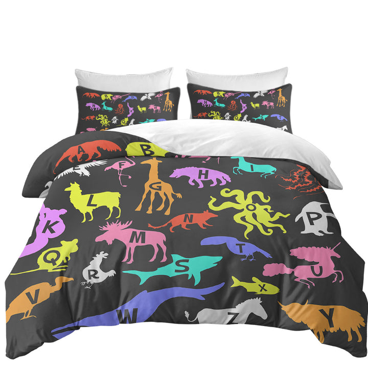 Children Alphabet Animal Names Duvet Cover Queen
