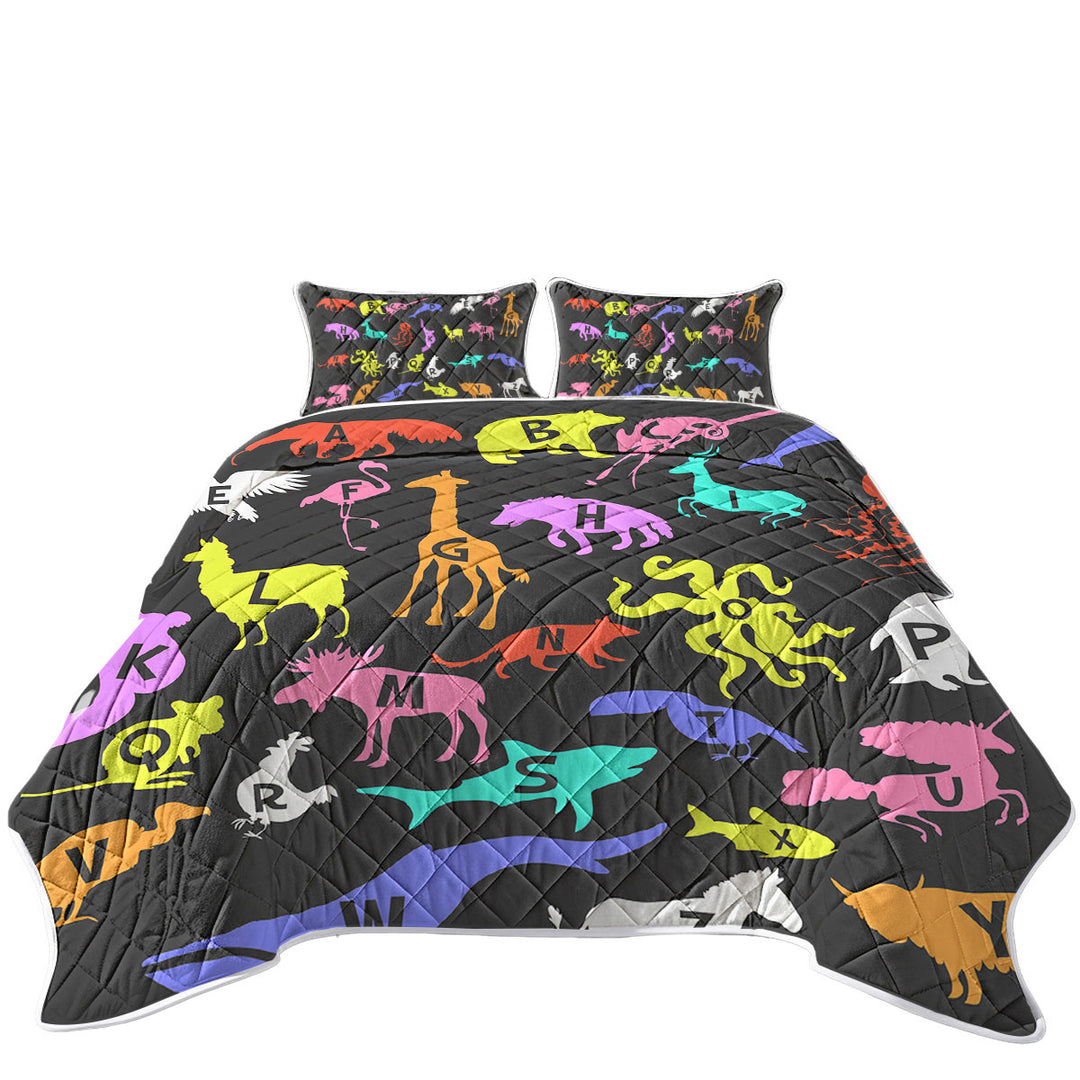 Children Alphabet Animal Names King Size Quilt Sets