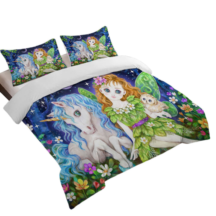 Children Art Design Leaf Fairy and Unicorn Duvet Cover sale
