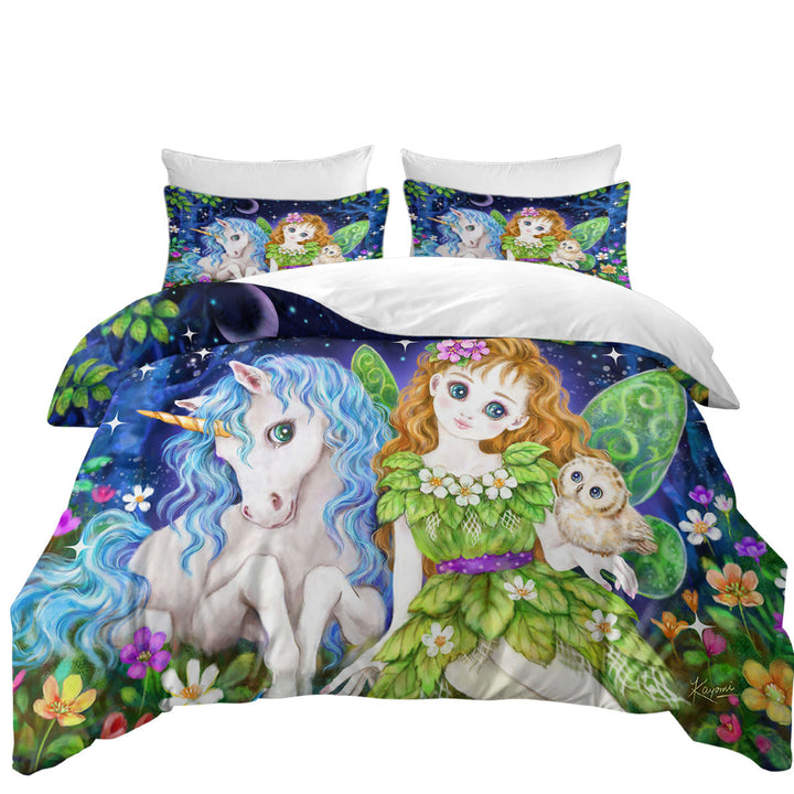 Children Art Design Leaf Fairy and Unicorn Duvet Cover set