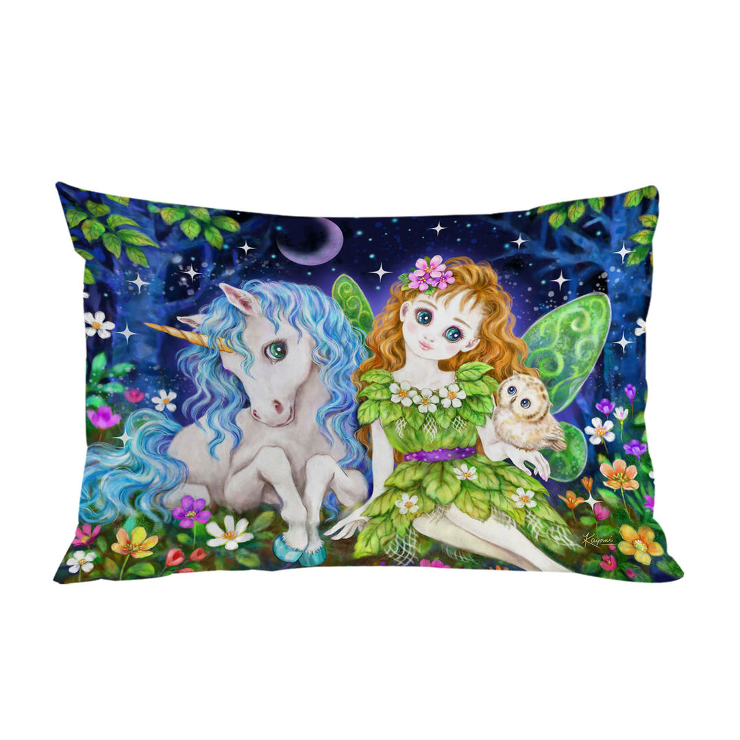 Children Art Design Leaf Fairy and Unicorn King Pillow Cases