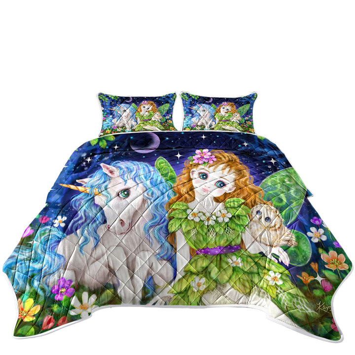 Children Art Design Leaf Fairy and Unicorn Quilts for sale