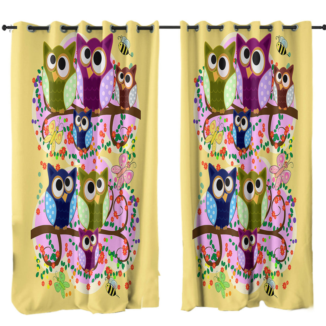 Children Cute Multi Colored Owls Curtains