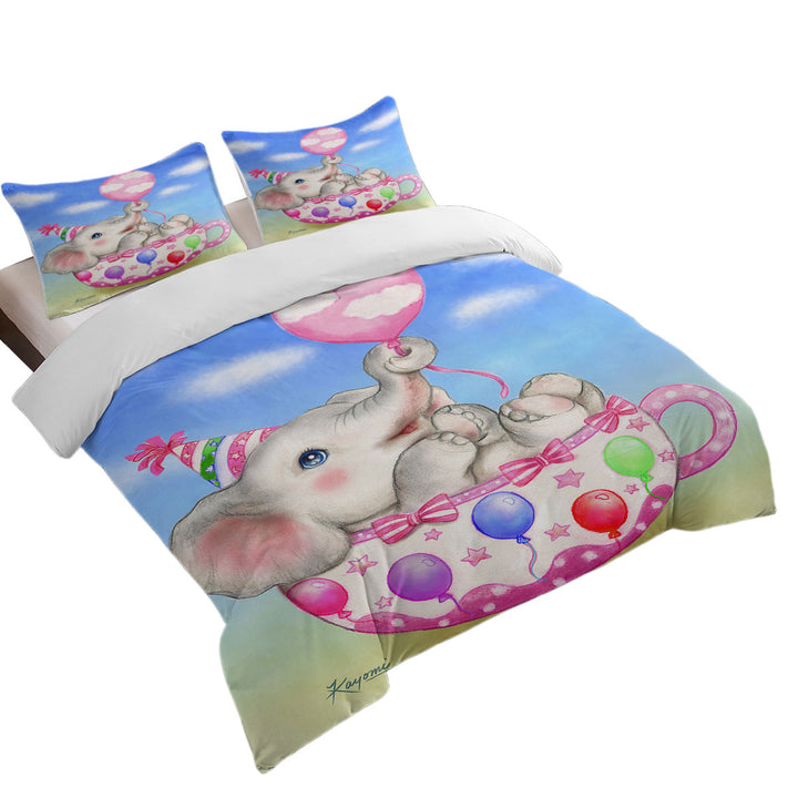Children Design Cute Elephant Cup and Balloons Duvet Covers