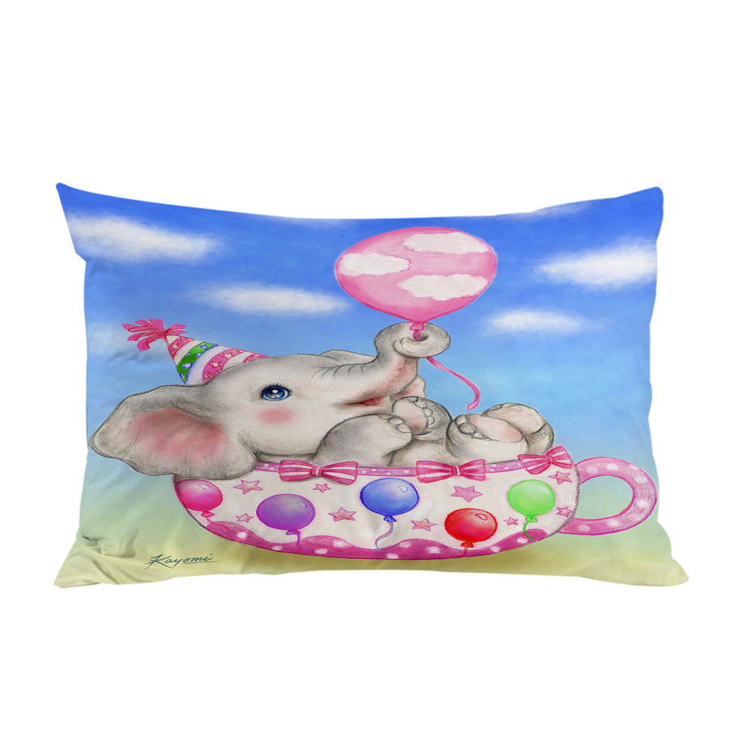 Children Design Cute Elephant Cup and Balloons Pillow Cases