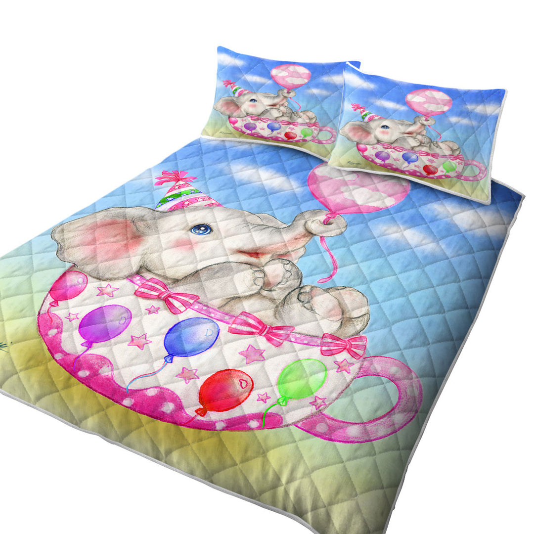 Children Design Cute Elephant Cup and Balloons Quilt