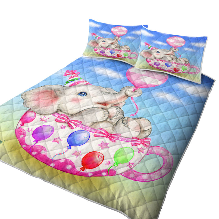 Children Design Cute Elephant Cup and Balloons Quilt