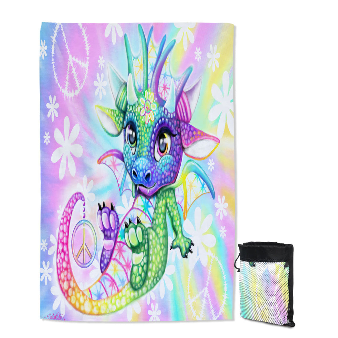Children Swimming Towels Colorful Cute Peaceful Tie Dye Lil Dragon