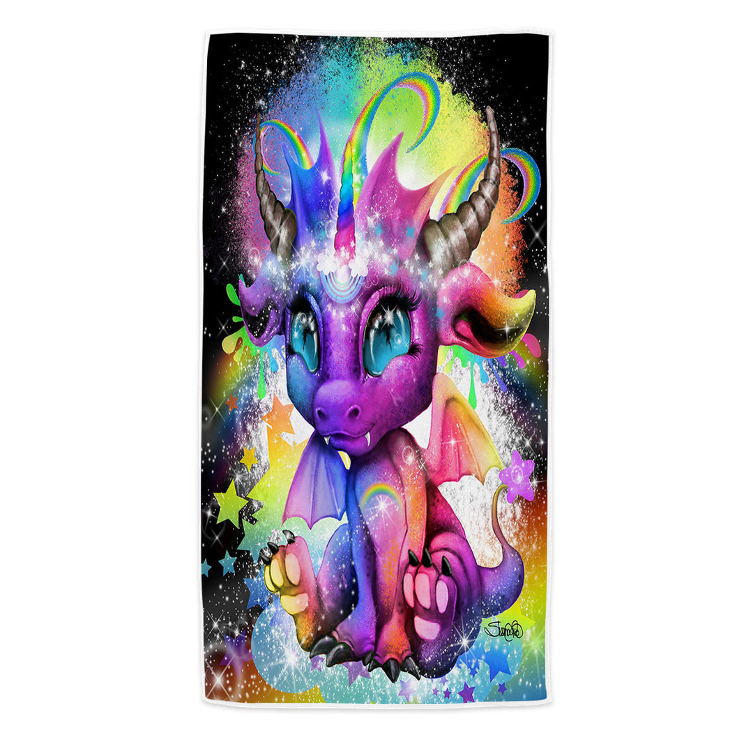 Childrens Pool Towels Cute Fantasy Creature Rainbow Lil Dragon