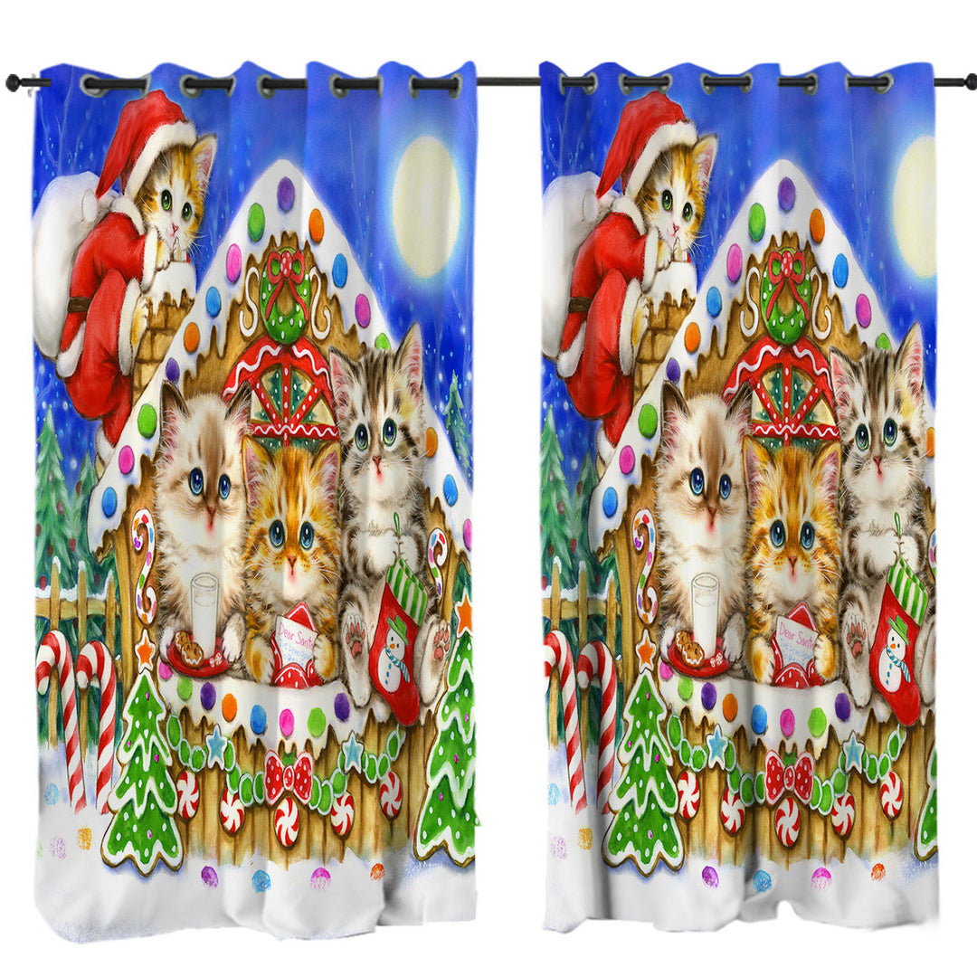 Christmas Cats Cute Gingerbread House for Kittens Curtains