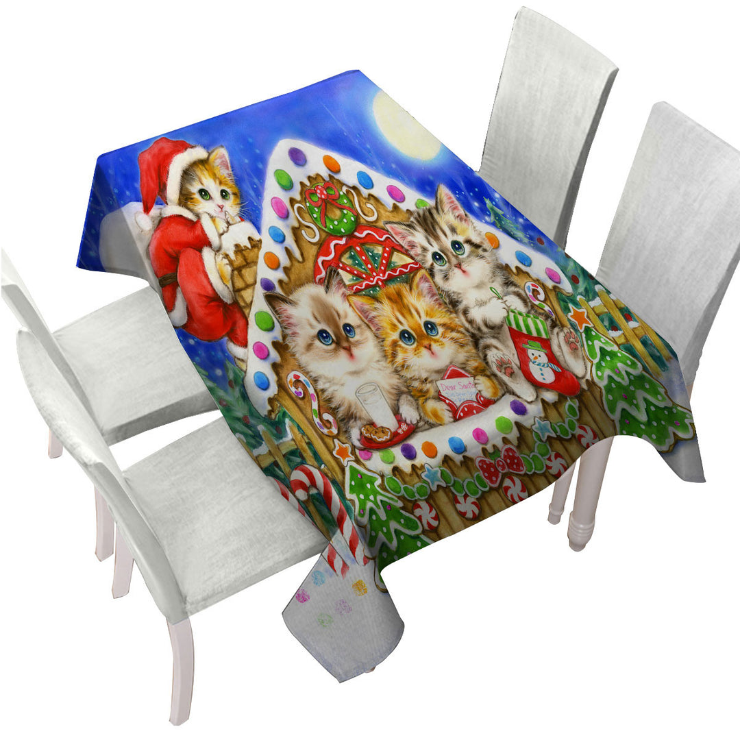 Christmas Cats Cute Gingerbread House for Kittens Custom table cloth