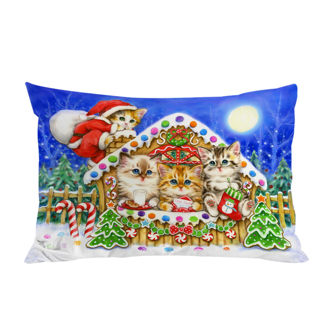 Christmas Cats Cute Gingerbread House for Kittens Pillowcase